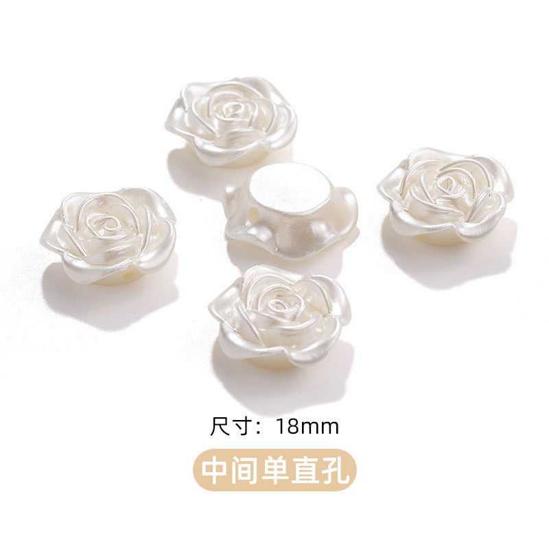 High-Gloss ABS Imitation Pearl Beads - Perforated Beige White Camellia Hairpin Jewelry DIY Accessories