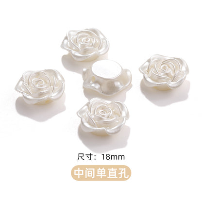 High-Gloss ABS Imitation Pearl Beads - Perforated Beige White Camellia Hairpin Jewelry DIY Accessories
