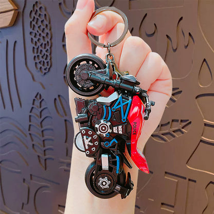 Creative Cartoon Cool Pullback Heavy Motorcycle Keychain - School Bag Ornament Car Key Chain Small Gift