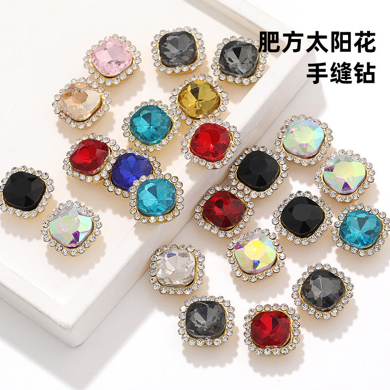 Fat square flower disc buckle sunflower double-layer glass drill DIY hand-punched hand-sewn diamond fat square diamond factory wholesale supply
