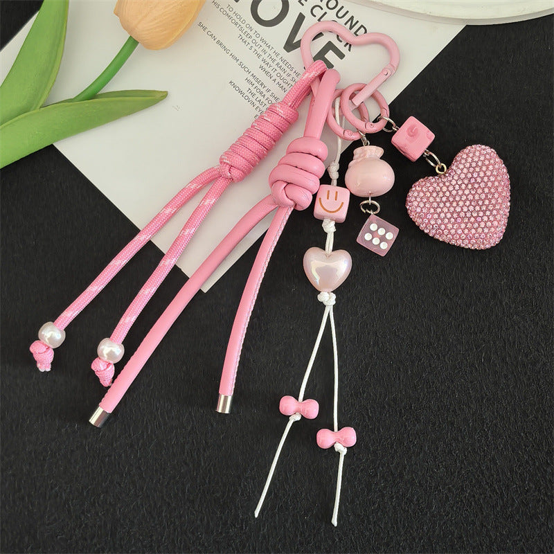 Cross-border hot selling full diamond peach heart keychain pendant backpack pendant accessories car key pendant fashion accessories