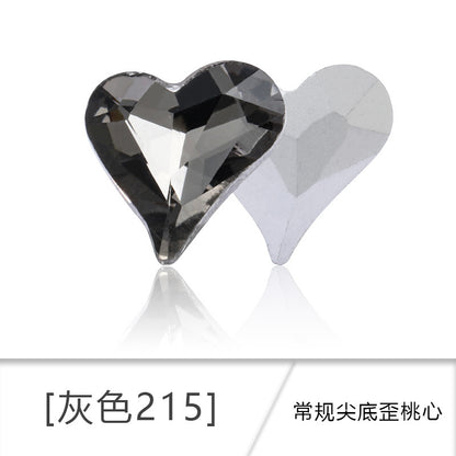 Crooked Peach Heart crystal pointed diamond base real silver plated base nail art rhinestone patch, shoe decorations, luggage, clothing accessories, crooked peach heart rhinestones