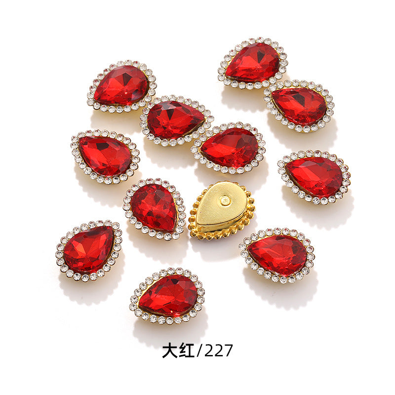 Double-layer waterdrop sunflower flower flower plate diamond buckle, hand-stitched rhinestone, thickened gold holder, glass diamond, clothing, shoes, bags, DIY accessories