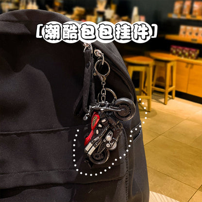 Creative Cartoon Alloy Harley Pull-Back Car Keychain - School Bag Car Pendant Toy Model Gift