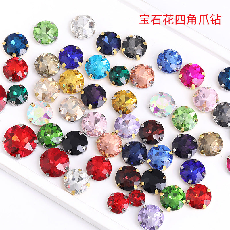 Four-corner gemstone flower crystal claw diamond thickened with base support Hand stitched rhinestone event dinner wear accessories claw drill