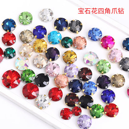 Four-corner gemstone flower crystal claw diamond thickened with base support Hand stitched rhinestone event dinner wear accessories claw drill