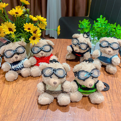 Cartoon Plush Cool Bear Key Chain - School Bag Small Pendant Cute Couple Bag Doll Keychain Gift