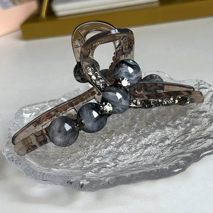 High-end look, small hair volume claw clip for women, 2026 new pearl rhinestone hair clip, back hair coil clip, shark clip headwear