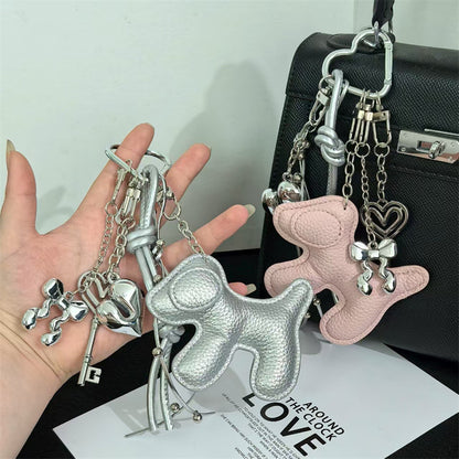 Cross-border explosive cartoon leather puppy bag hanging mobile phone case keychain creative lanyard PU leather couple DIY accessories