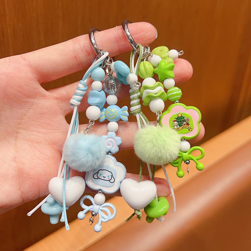 Handmade DIY Furball Beaded Mobile Phone Chain Pendant Cute ins Car Keychain Bag Doll Charm Accessories