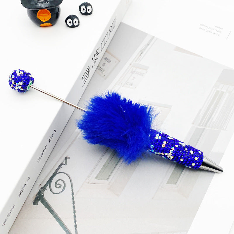 AB diamond ballpoint pen diy multi-color heavy work full diamond pen plush hairball beaded ballpoint pen spot wholesale