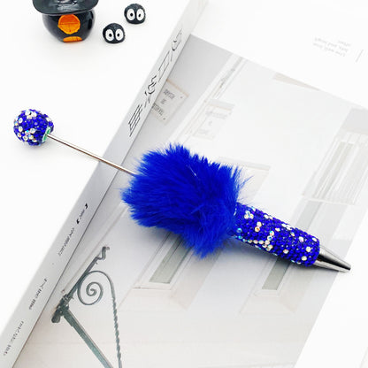 AB diamond ballpoint pen diy multi-color heavy work full diamond pen plush hairball beaded ballpoint pen spot wholesale