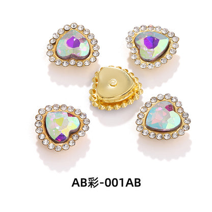 Factory wholesale Peach Heart Sunflower double-layer heart-shaped glass hand-sewn diamond DIY shoes and bags, clothing accessories, accessories