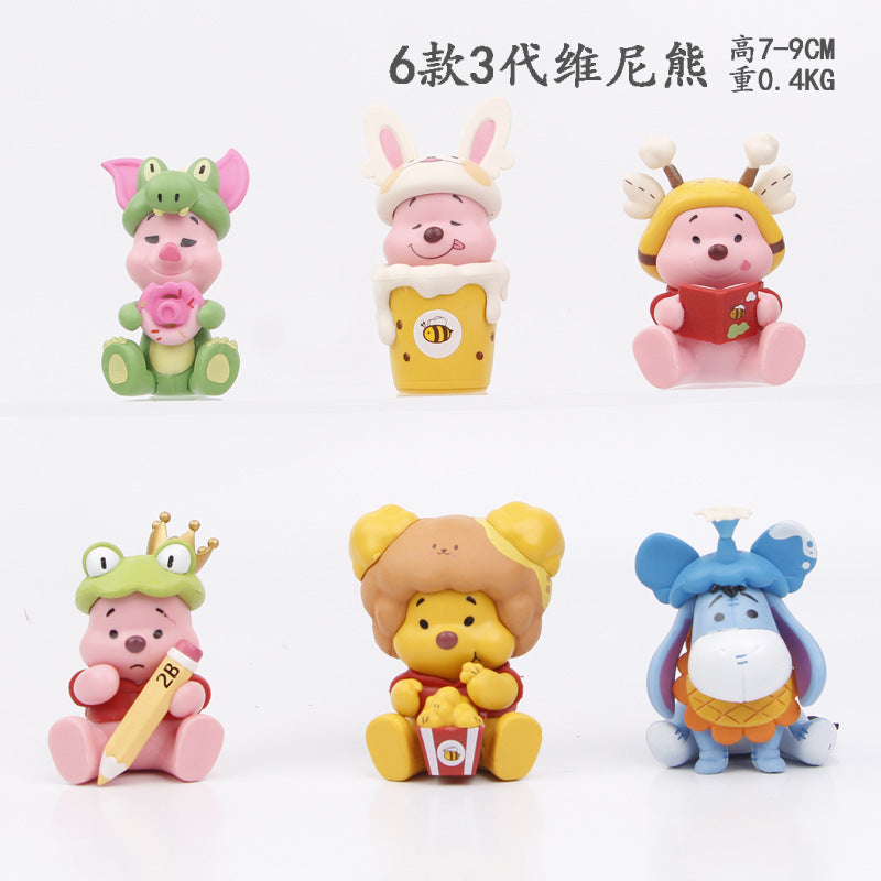 6 trendy toys and delicacies: Winnie the Bear, Eey, Tigger, Tiga, Gacha Machine, Figure Stall, and popular baby catching machine dolls