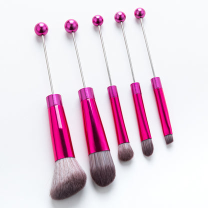 New 5 Pcs DIY Beaded Metal Handle Makeup Brush Set - Contour Concealer Eyeshadow Eyebrow Brush Wholesale