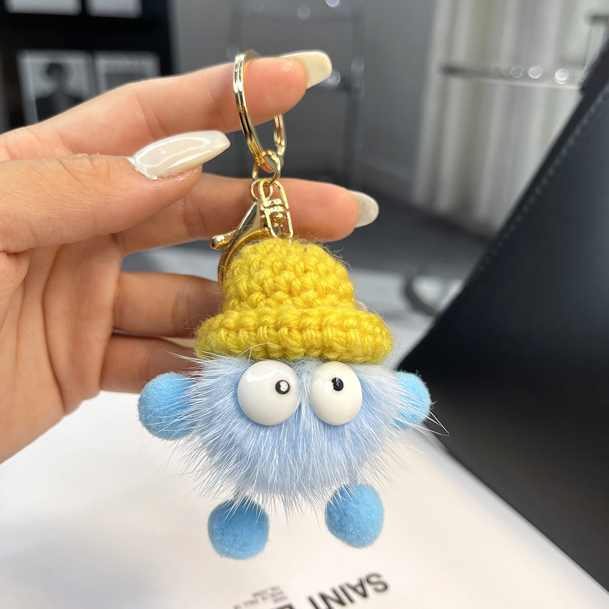 Imitation mink fur small briquette plush pendant, car keychain pendant, trinket, plush bag pendant, school bag pendant