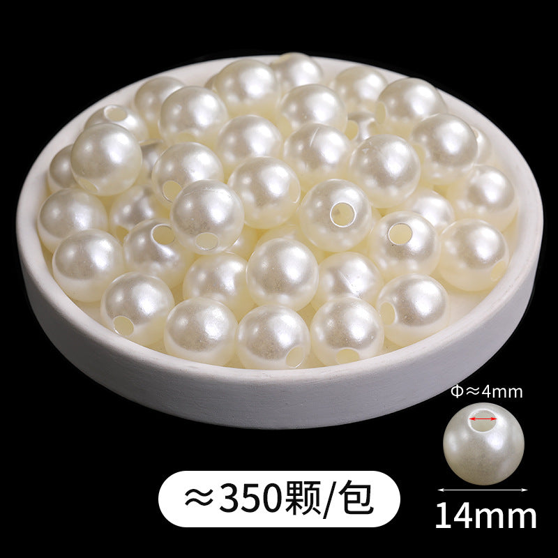 6-16mm through-hole pearls, large holes, imitation pearls, loose pearls, straight holes, hand-perforated rubber bands, beige pearl jewelry wholesale