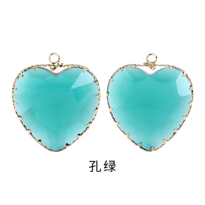 Heart-shaped single pendant gold flower claw glass diamond pendant necklace clothing accessory heart-shaped gold edged peach blossom claw pendant