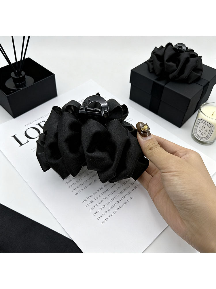 Black Satin Bow Claw Clip for Women, Premium 2026 New Cloud Bubble Hair Clip, Minimal Hair Volume, Shark Clip