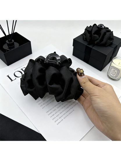 Black Satin Bow Claw Clip for Women, Premium 2026 New Cloud Bubble Hair Clip, Minimal Hair Volume, Shark Clip