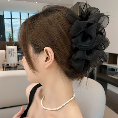 气质韩系满天星发夹女高级感新款羽毛抓夹高端后脑勺盘发鲨鱼夹子