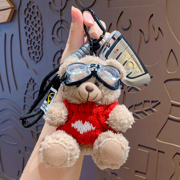 Cartoon Plush Cool Bear Key Chain - School Bag Small Pendant Cute Couple Bag Doll Keychain Gift