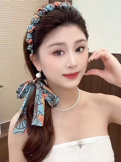 Palace retro flower streamers, tooth comb, wavy high skull top headband, front and back, two wears, hair tie, one headband, headdress, women
