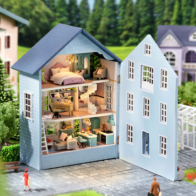 Wisdom House DIY Cottage Mini Home Series Wooden Handmade Can Be Opened and Closed Homemade Multi-level Gift Girls