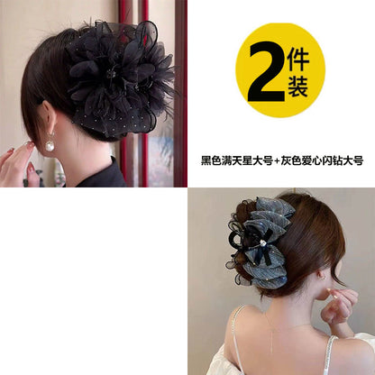 Elegant mesh bow hair clips for women, sophisticated and fashionable new feather claw clips with shark clips on the back of the head