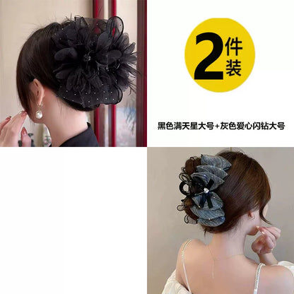 Korean high-end mesh bow claw clip for women, sophisticated and fashionable new back hair updo clip, shark clip