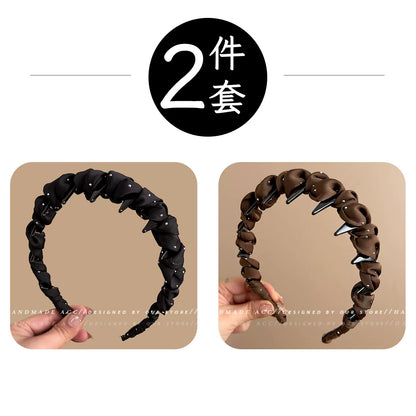 Elegant fabric with a starry sky-high headband for women, high-end new high-crown headband with teeth, face-washing hair clip, for everyday outdoor wear