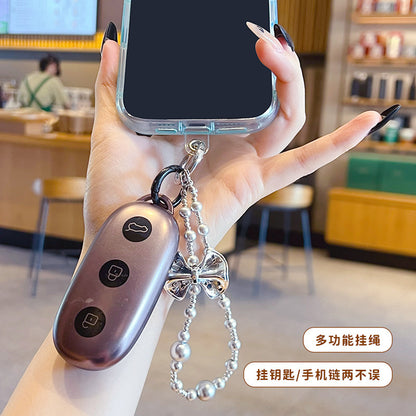 Original DIY silver bow beaded mobile phone chain pendant creative couple miu series bag keychain small pendant