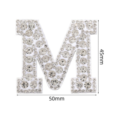 Full diamond letters DIY clothing accessories, white rhinestone hot simmer patches, hot patch English 26 letters