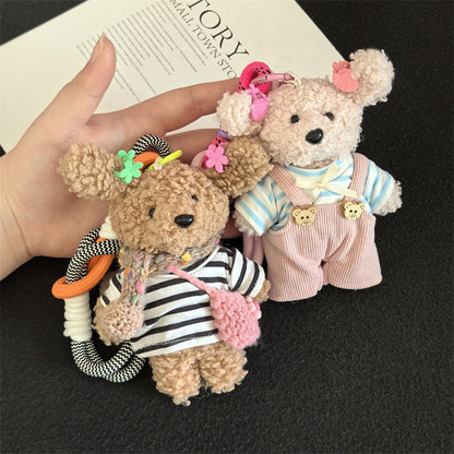Korean version of handmade cute and colorful puppy bag pendant school bag ornament cute doll keychain mobile phone rope doll