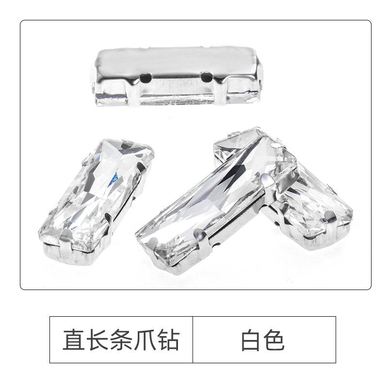Xichuan Straight Long Claw Rhinestone Glass Hand-Stitched Diamond DIY Accessories Shoe Bag Handmade Materials White K with Claw Diamond