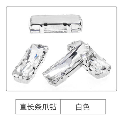 Xichuan Straight Long Claw Rhinestone Glass Hand-Stitched Diamond DIY Accessories Shoe Bag Handmade Materials White K with Claw Diamond