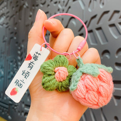Creative plush weaving good things happen keychain small pendant cartoon crochet persimmon bag bag keychain small gifts