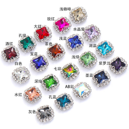 Square crystal buckle edge claw chain, manual perforation, hand-sewn drill bit, clothing accessories, square crystal buckle