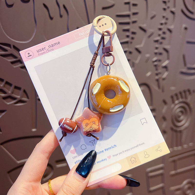 Handmade DIY beading simulation alkaline water bread school bag pendant couple car bag keychain doll small pendant