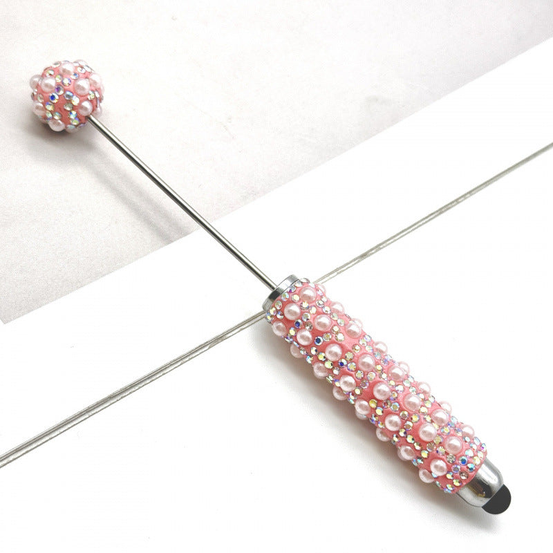 New pearl full diamond touch screen pen diy pearl capacitive touch ballpoint pen puzzle piercable bead cute pen wholesale