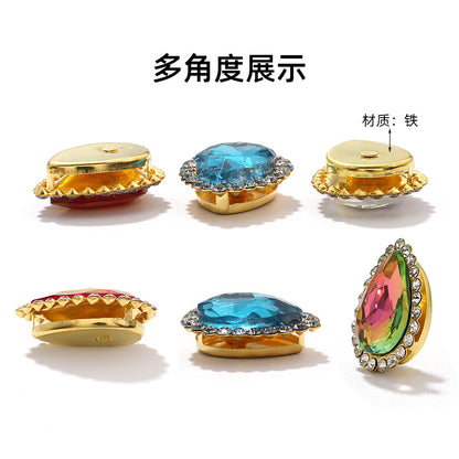 Double-layer waterdrop sunflower flower flower plate diamond buckle, hand-stitched rhinestone, thickened gold holder, glass diamond, clothing, shoes, bags, DIY accessories