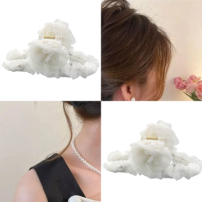 Mesh flower pearl hair grapple clip women's high-end sense 2026 new back of the head plate hairpin shark clip hair accessory
