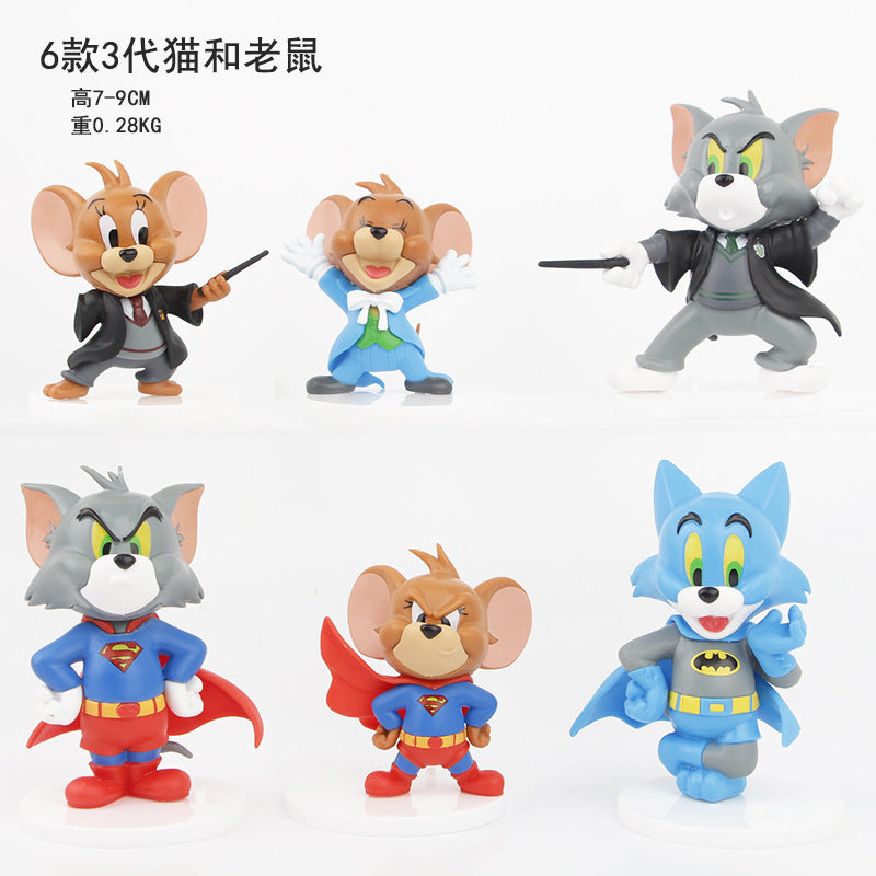 12 cat and mouse figures: Tom Cat and Jerry Q version of the doll model, cute toy cake, toy ornaments