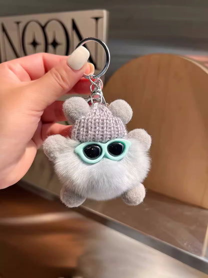 Cute otter rabbit fur small briquette bag pendant ornament school bag eye doll pendant cartoon doll keychain