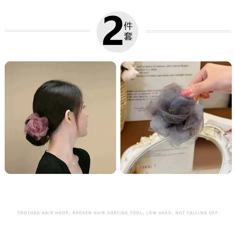 Korean-style gentle and elegant chiffon floral bun clip, light luxury temperament, high-end hair clip, bun head claw clip at the back of the head