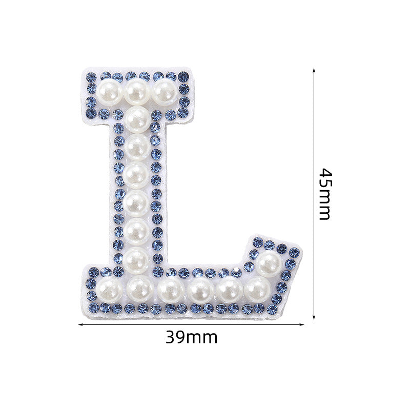 Blue diamond seamless adhesive 26 English letters for clothing and makeup bag decoration, non-woven fabric patch, adhesive backing