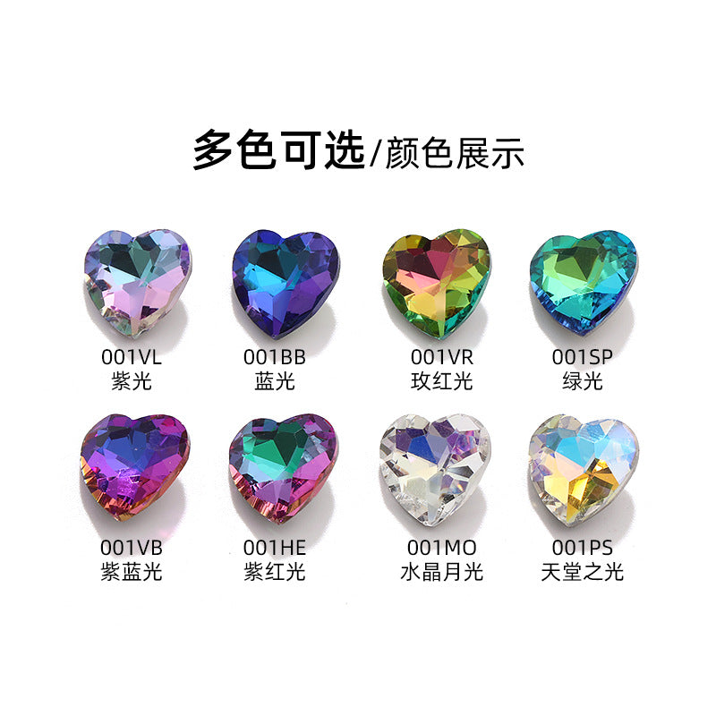 Love electroplating color peach heart pointed bottom diamond multi-color love crystal glass diamond wedding dress clothing shoe bag DIY accessories