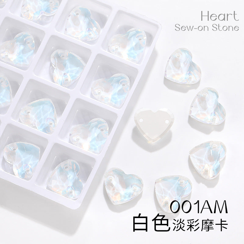 K9 mocha flat-bottom flat-bottom hand-stitched rhinestone plump peach heart crystal double-hole heart diamond bridal dress accessories