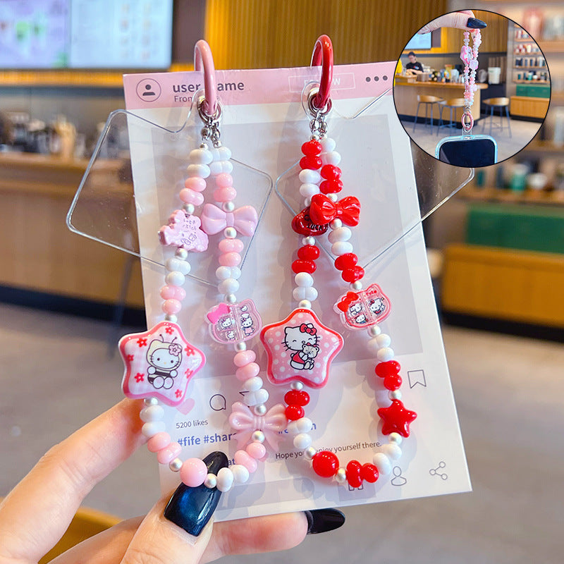 Creative DIY Star KT Cat Beaded Mobile Phone Chain Pendant Cute Car Keychain Bag Charm Accessories Wholesale