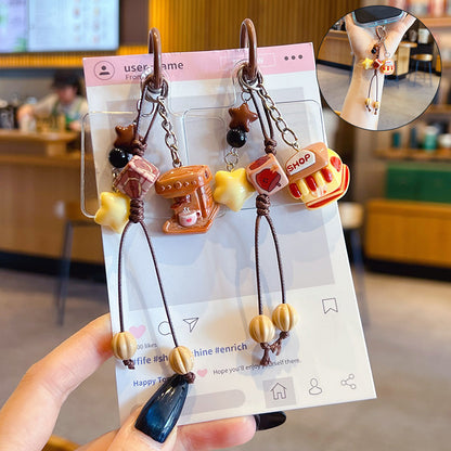 Creative Maillard DIY small drip slip keychain pendant female couple bag beaded mobile phone chain keychain pendant